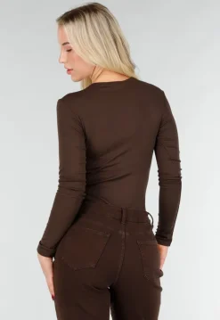 Bruine Wrap Bodysuit met Lange Mouw