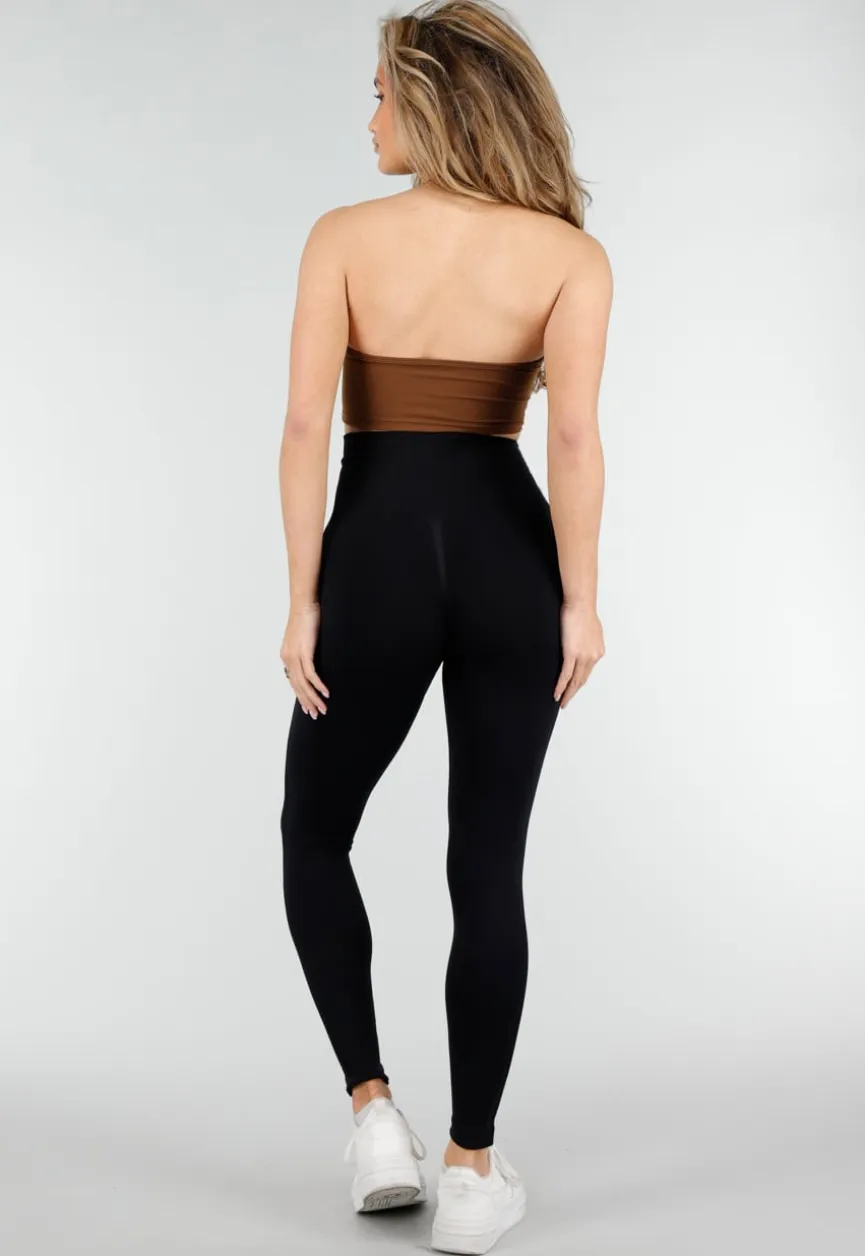 Bruine Wrap Halter Crop Top met Open Rug en Push Up Pads