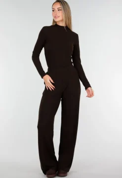 Bruine Zachte Stretch Broek met Rechte Pijpen