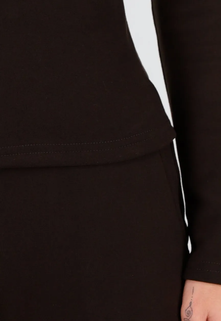 Bruine Zachte Stretch Top met Col en Lange Mouwen