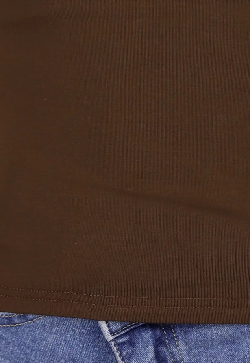 Bruine Zachte Stretch Top met Lange Mouwen en Col