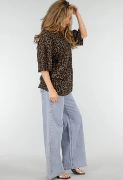 Bruin Oversized Cheetahprint T-Shirt met Korte Mouwen