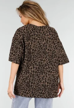 Bruin Oversized Cheetahprint T-Shirt met Korte Mouwen