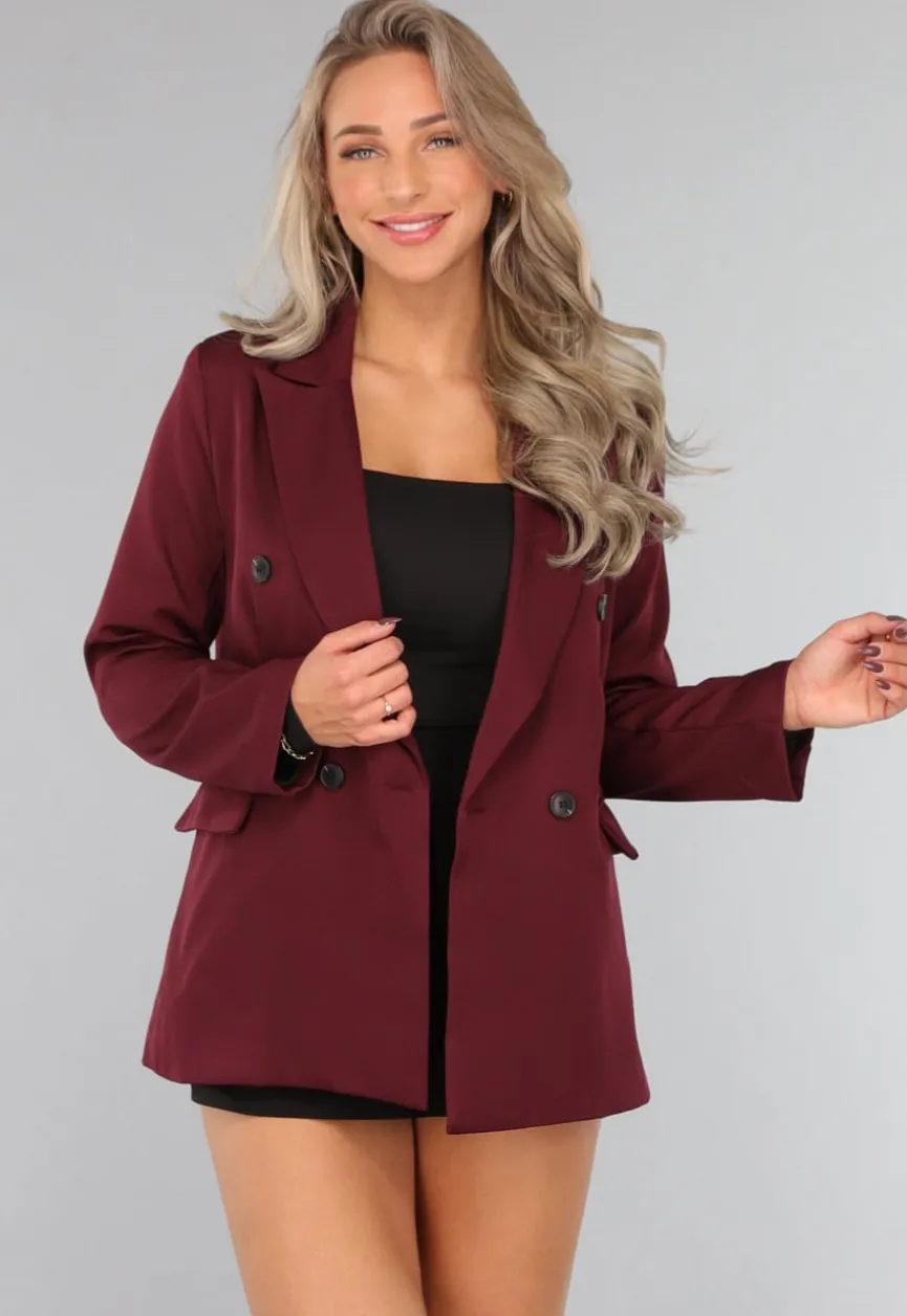 Burgundy Blazer met Zwarte Knopen