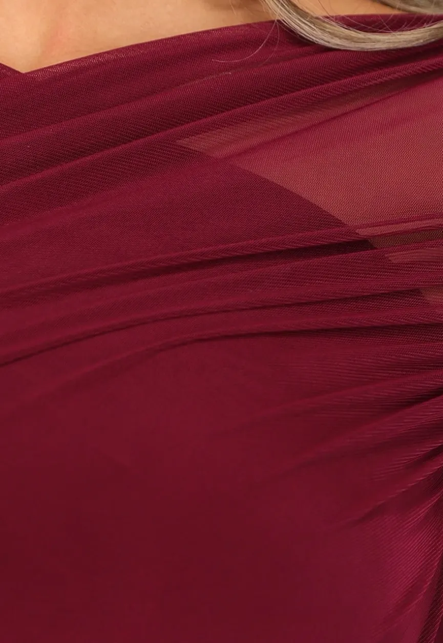 Burgundy Geplooide Mesh Top