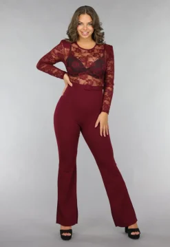 Burgundy Jumpsuit met Kanten Details