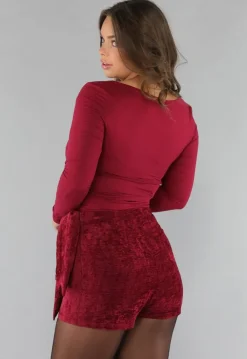 Burgundy Longsleeve Top met Vierkante Hals