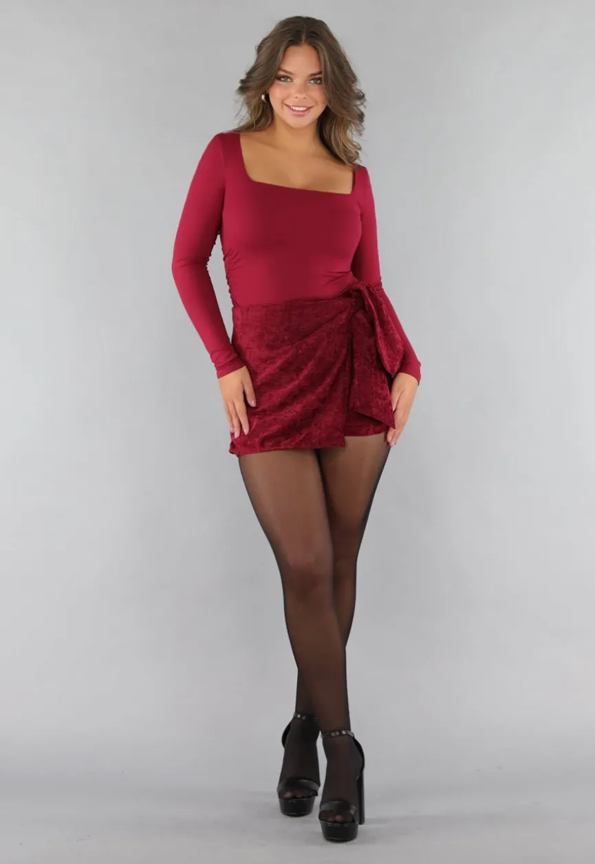 Burgundy Longsleeve Top met Vierkante Hals