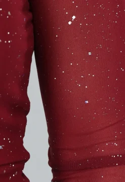 Burgundy One Shoulder Glitter Top