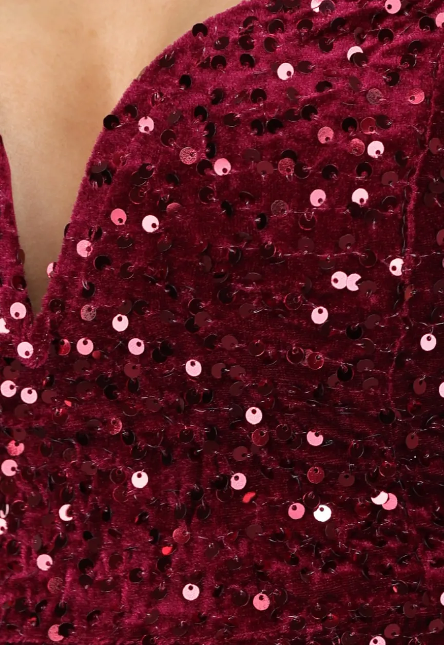 Burgundy Pailletten Galajurk met V Hals