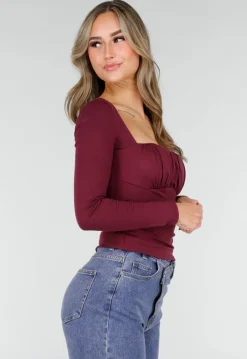 Burgundy Push-Up Longsleeve Top met Gerimpelde Bustier