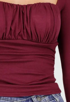 Burgundy Push-Up Longsleeve Top met Gerimpelde Bustier