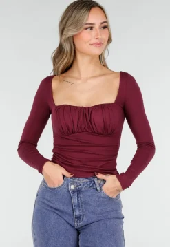 Burgundy Push-Up Longsleeve Top met Gerimpelde Bustier