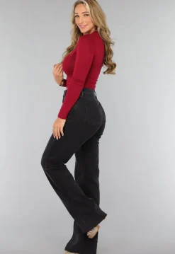 Burgundy Rode Geplooide Longsleeve Top