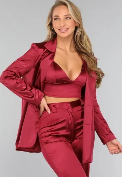Burgundy Satijnen Blazer