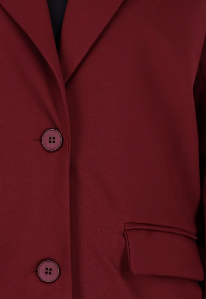 Burgundy Stretch Blazer met Schoudervullingen