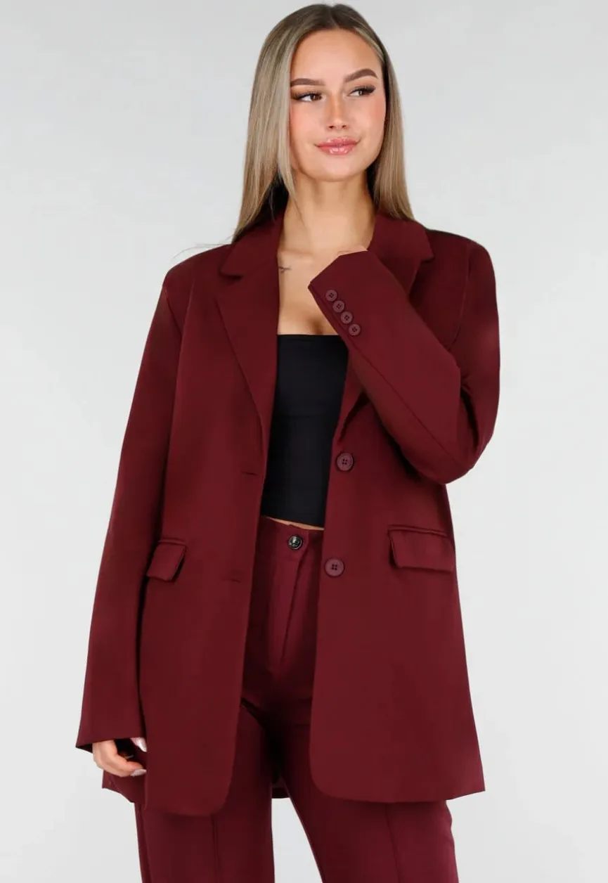 Burgundy Stretch Blazer met Schoudervullingen
