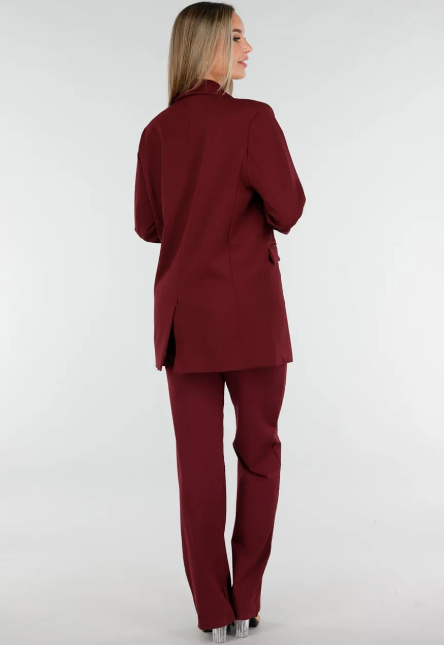 Burgundy Stretch Blazer met Schoudervullingen