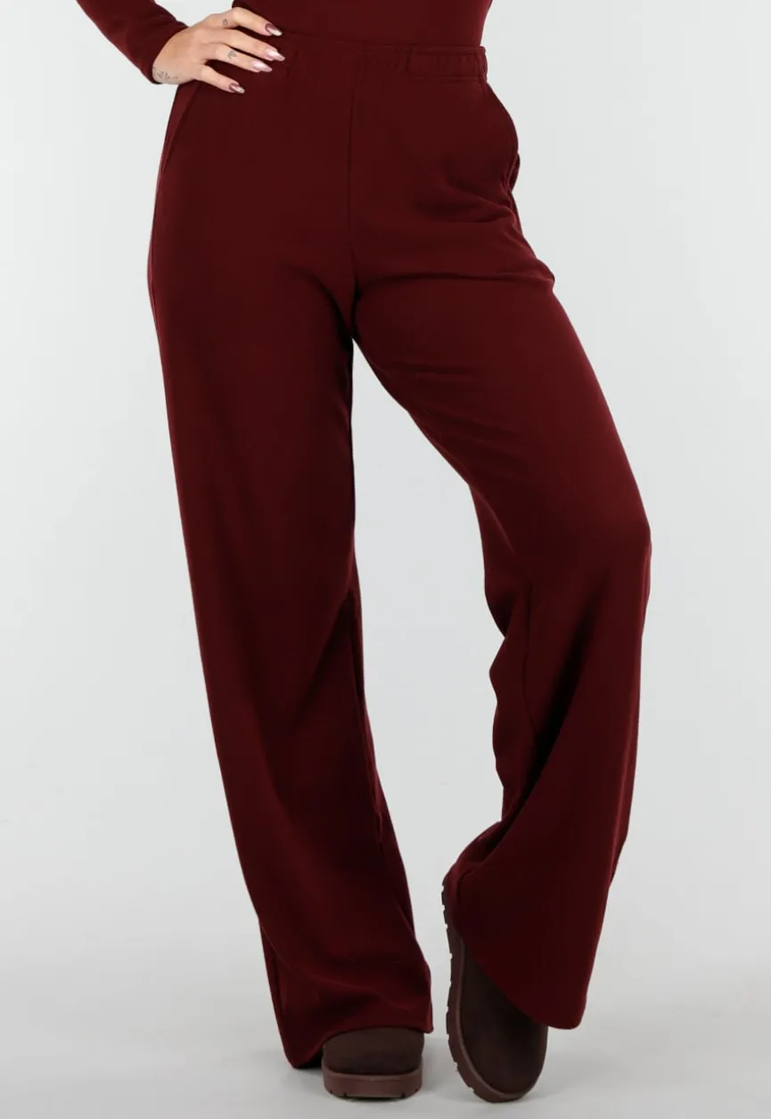 Burgundy Zachte Stretch Broek met Rechte Pijpen