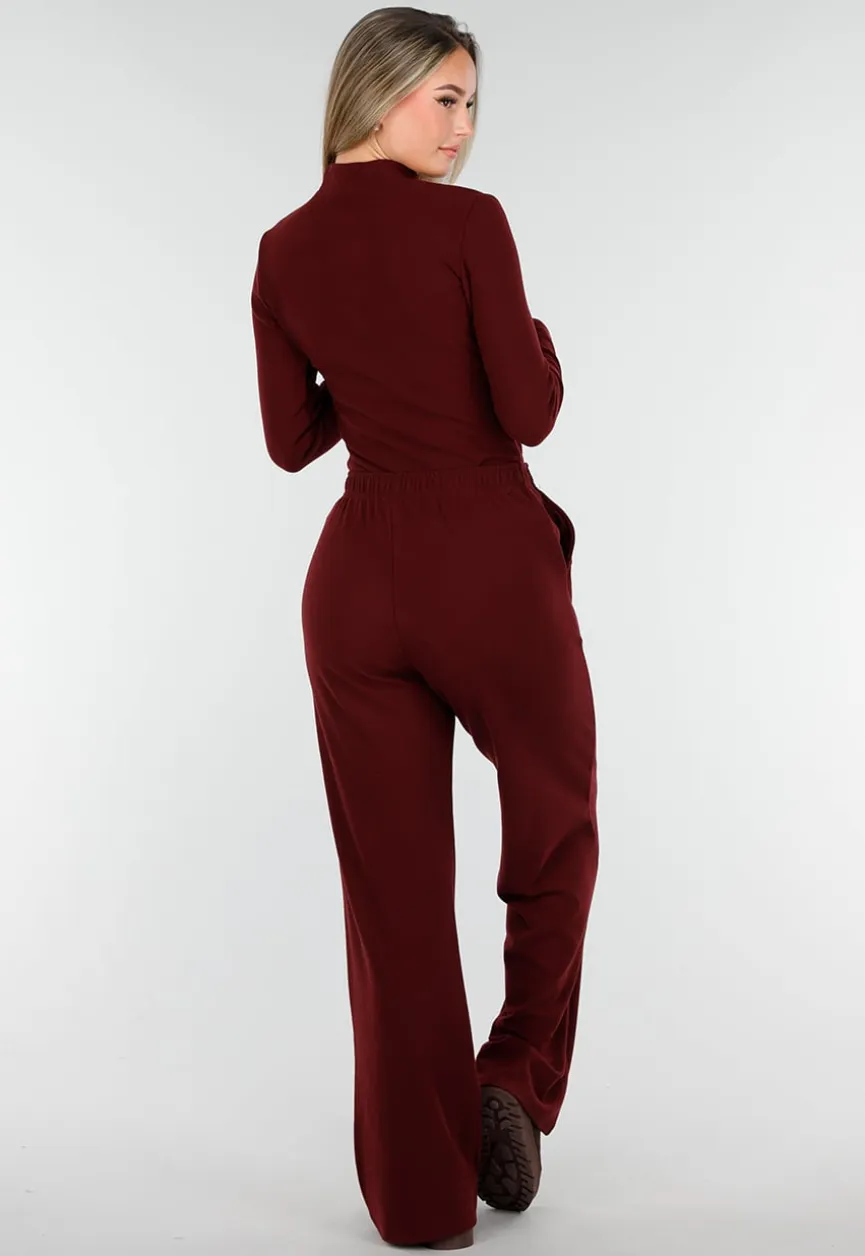 Burgundy Zachte Stretch Broek met Rechte Pijpen
