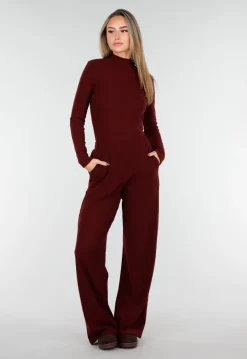 Burgundy Zachte Stretch Broek met Rechte Pijpen