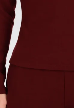 Burgundy Zachte Stretch Top met Col en Lange Mouwen