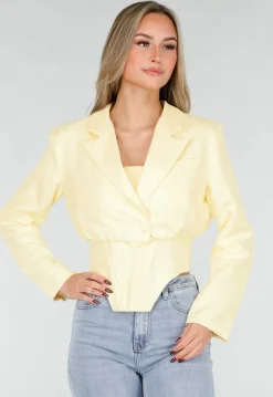 Butter Yellow Blazer Set met Strapless Top