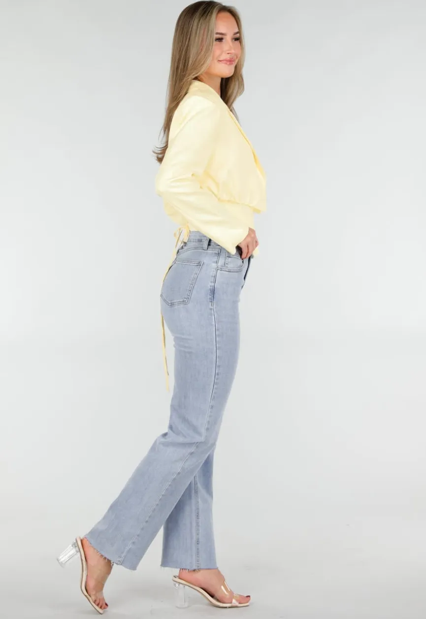 Butter Yellow Blazer Set met Strapless Top