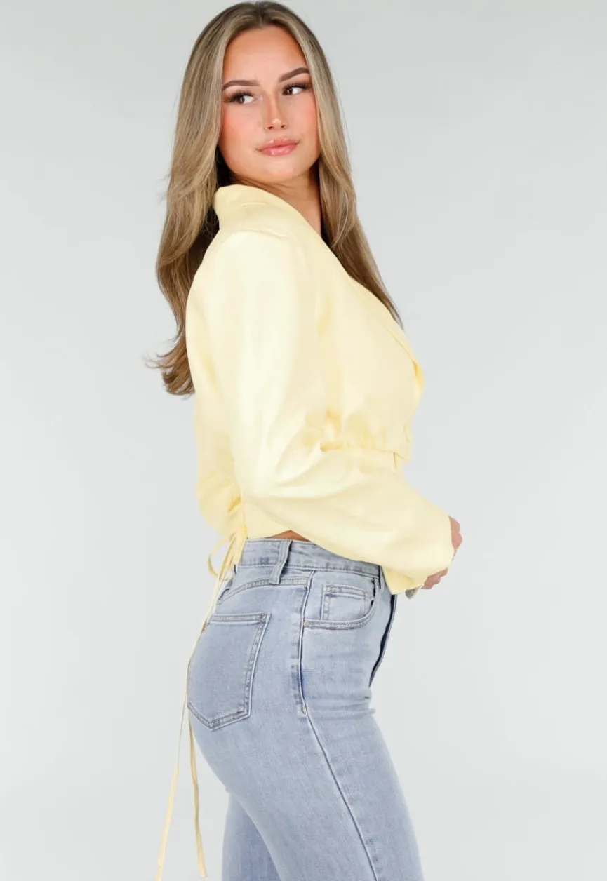 Butter Yellow Blazer Set met Strapless Top