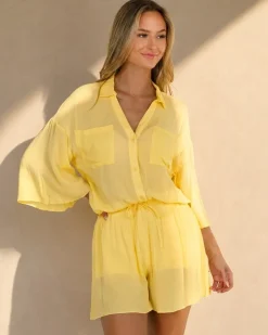 Butter Yellow Blouse met Short en Ondershort Set