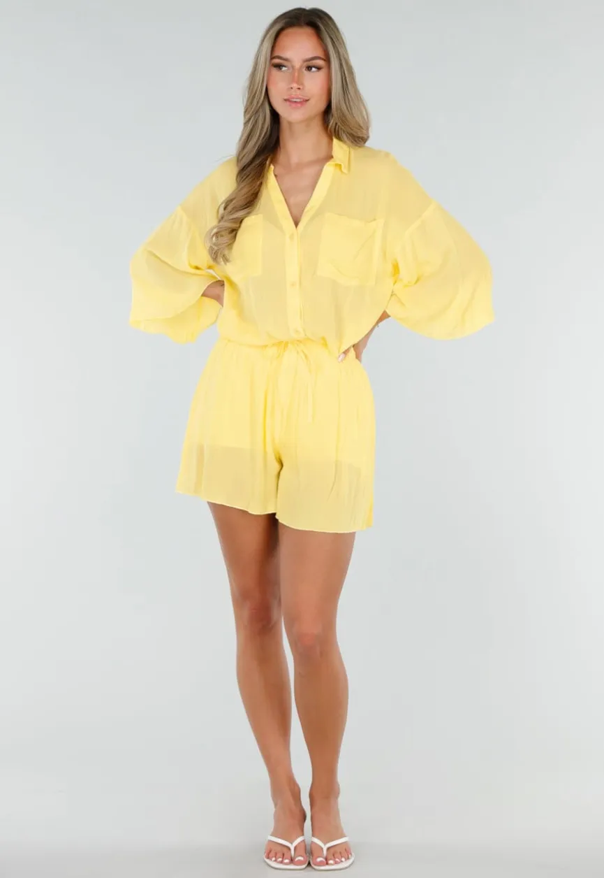 Butter Yellow Blouse met Short en Ondershort Set