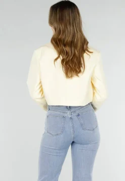 Butter Yellow Cropped Blazer met Gouden Strass Knopen