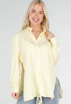 Butter Yellow Gestreepte Blouse met Lange Mouwen en Strikdetail