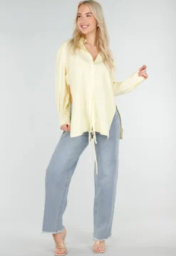 Butter Yellow Gestreepte Blouse met Lange Mouwen en Strikdetail