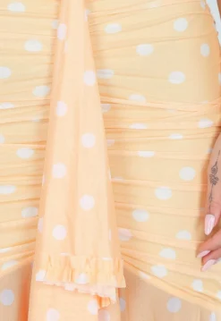 Butter Yellow Halter Maxi Jurk met Polkadot Print, Stretch en Mesh
