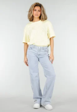 Butter Yellow Kanten T-shirt met Korte Mouwen en Ronde Hals