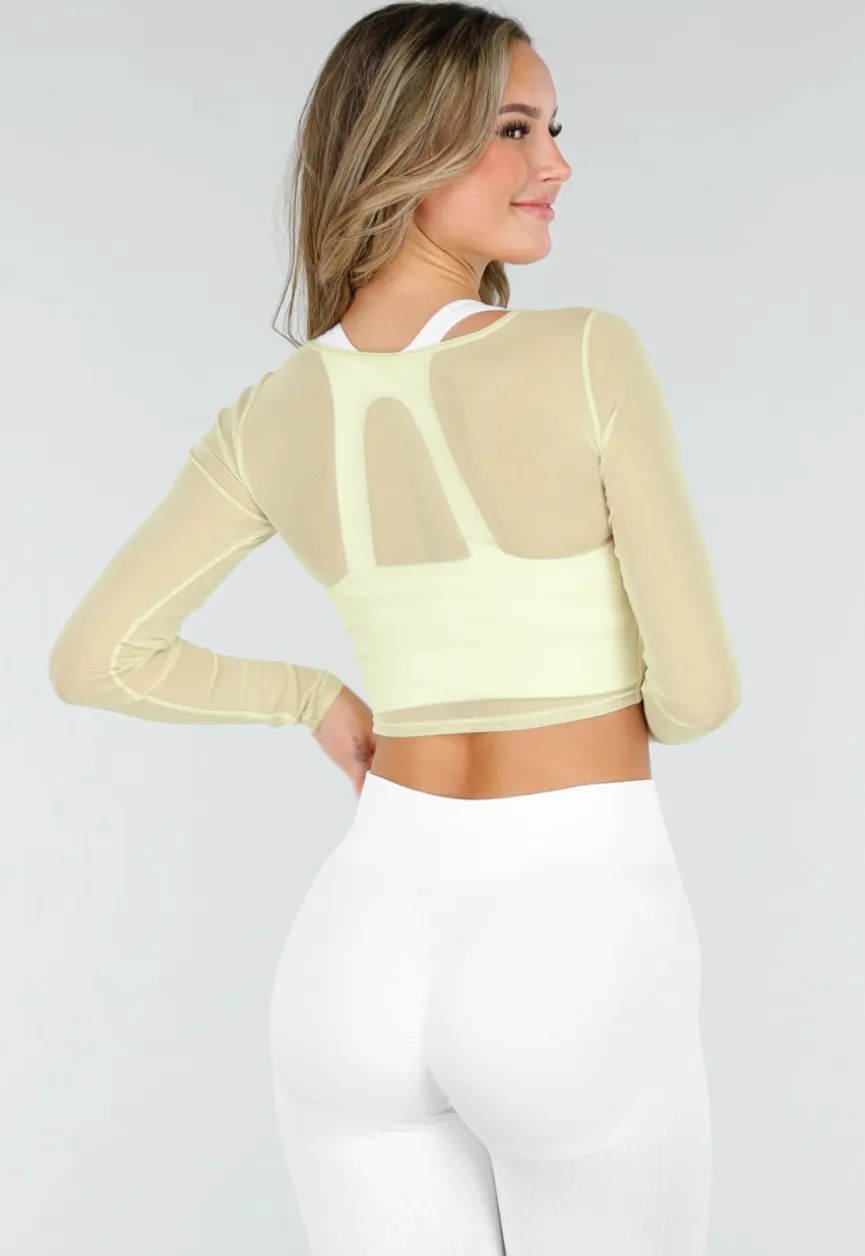 Butter Yellow Mesh Wrap Top met Stretch