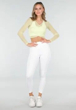 Butter Yellow Mesh Wrap Top met Stretch