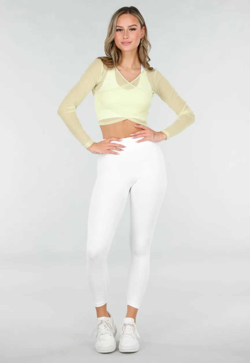 Butter Yellow Mesh Wrap Top met Stretch