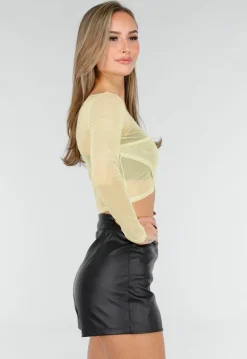 Butter Yellow Mesh Wrap Top met Stretch