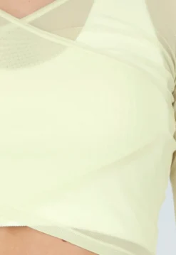Butter Yellow Mesh Wrap Top met Stretch