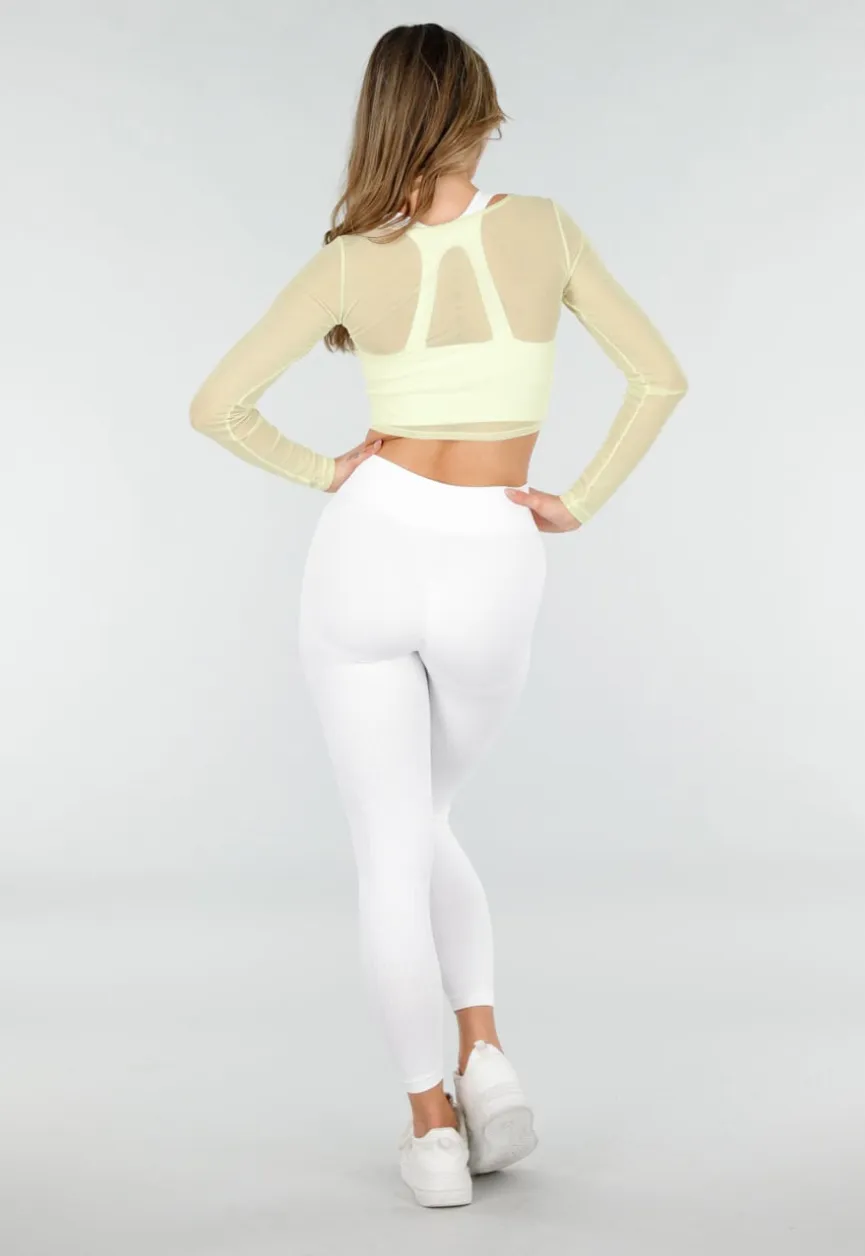 Butter Yellow Mesh Wrap Top met Stretch