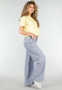 Butter Yellow One Shoulder Top met Ingewerkte Top en Stretch
