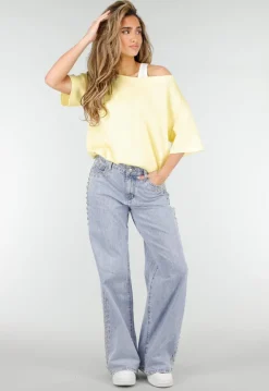 Butter Yellow One Shoulder Top met Ingewerkte Top en Stretch