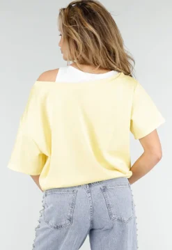 Butter Yellow One Shoulder Top met Ingewerkte Top en Stretch