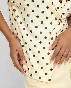 Butter Yellow Polkadot Blazer Top met Schoudervulling