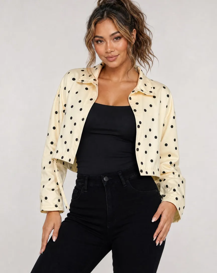 Butter Yellow Polkadot Blousejasje met Trekkoord