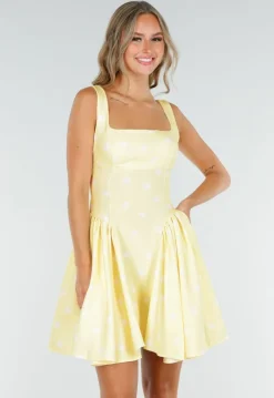 Butter Yellow Stippenjurk met Stretch en Ingewerkte Pads