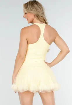 Butter Yellow Stretch Top met Vierkante Hals en Uitneembare Pads