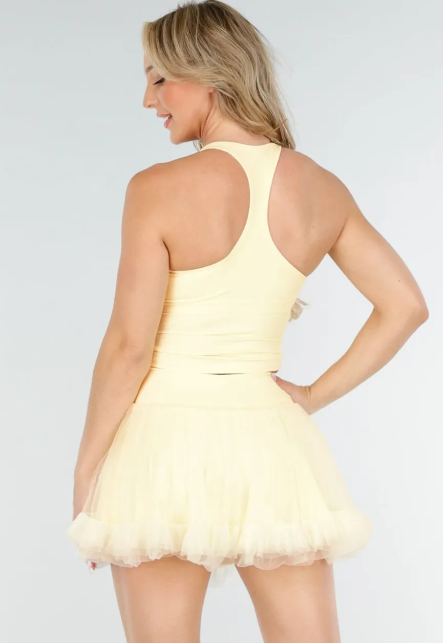 Butter Yellow Stretch Top met Vierkante Hals en Uitneembare Pads